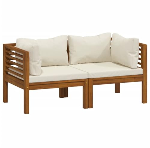 vidaXL Akazienholz Massiv Gartensofa 2-Sitzer mit Creme Kissen Ecksofa Sofa Lounge Gartenset Garten Garnitur Sitzgruppe Sitzgarnitur Gartenmöbel