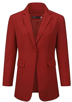 YUNCLOS Fritidsjackor för kvinnor långärmad arbete kontor blazer elegant affärsdräkt jacka, Vinröd, XXL
