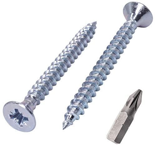 SKIR'CO (150 piezas) Tornillos de madera de plata de acero galvanizado 5,0 x 60 mm, cabeza avellanada Pozidriv, tornillos de aglomerado, rosca PZ