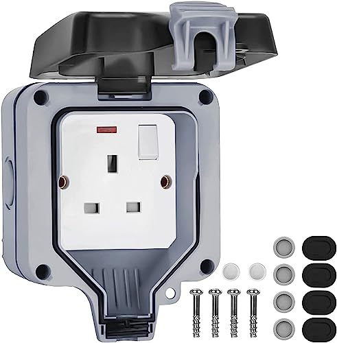 Outdoor Plug Socket Box, Cover Waterproof,Exterior Garden Single Plug Socket Enclosure IP66 Weatherproof Socket