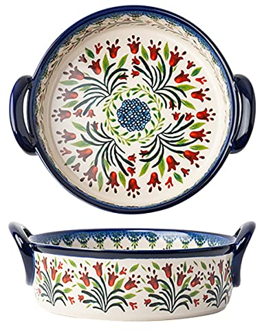 Bicuzat Plat de cuisson en céramique avec poignées pour four/cuisine/cuisine Style vintage Motif tulipe 300 ml