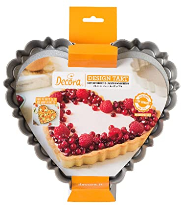 Decora 0075056 Stampo Crostata con Fondo Mobile da 25 X 23 X 3 H Cm, in Acciaio Antiaderente, Cuore, per sformare Dolci facilmente, Design Professionale Registrato, Brevettato
