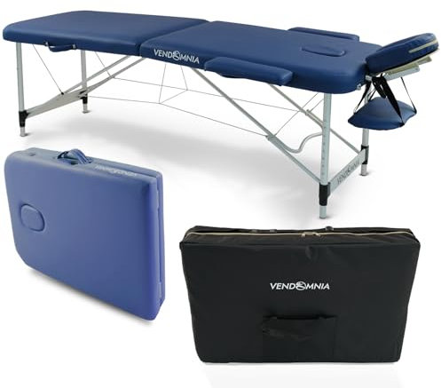 VENDOMNIA Mobile Massageliege - Aluminium mit 2 Zonen höhenverstellbar inkl. hochwertiger Kopfstütze Tasche Armlehnen - Farbwahl Klappbar, Massagetisch Massagebett Massagebank Behandlungsliege