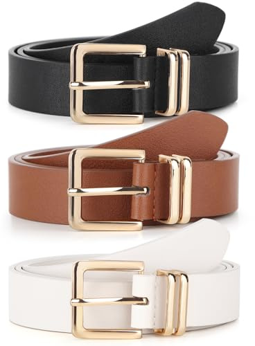 UnFader Pack 3 Women Belts for Jeans Pants, Fashion Gold Buckle Leather Belts