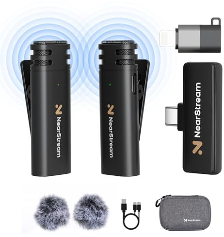 NearStream Mini Wireless Lavalier Mikrofon für PC, Computer, Revers Smartphone, Mikrofon Wireless für Aufnahme, Streaming, Interview, Clip auf Mikrofon mit 6H Dauer, 35ft Reichweite AWM10T