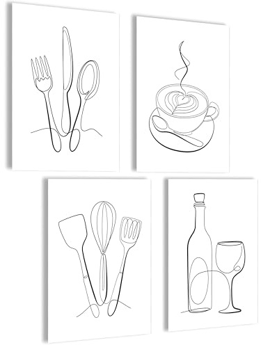 mojoliving Juego de pósteres modernos para cocina, color blanco y negro