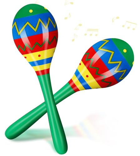 Relaxgiant 7.87 Inches Fiesta Wooden Maracas 2 Pcs Noisemaker for Mexican Fiesta Musical Maracas Party Mexican Birthday Christmas Cinco De Mayo Party(Green)