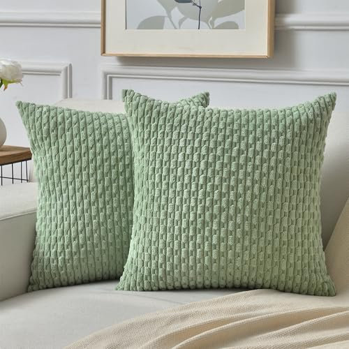 ANBURG Kissenbezug 40x40 grün Kordsamt 2er Set Boho Kissenbezüge Cord Zierkissenbezug für Wohnzimmer Einfarbig Sofakissen Quadratisch Weicher Couchkissen Schlafzimmer Dekokissen Kissenhülle