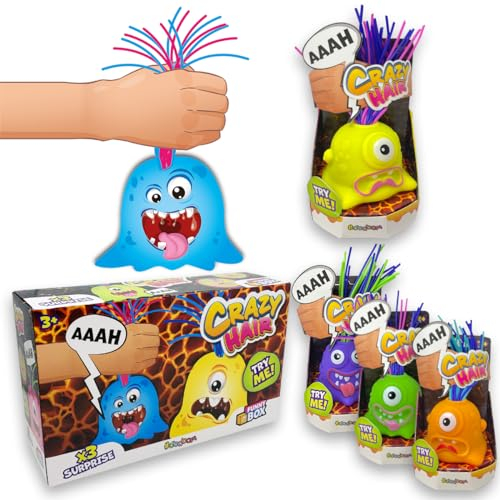 #sbabam Funny Box Crazy Hair, Kiosk Kinder Spiele, Pack 3 Stücke, Monster Spielzeug für Kinder mit Bunten Haaren Machen Lustige Geräusche, Baby Geschenk Monster mit Batterien Enthalten
