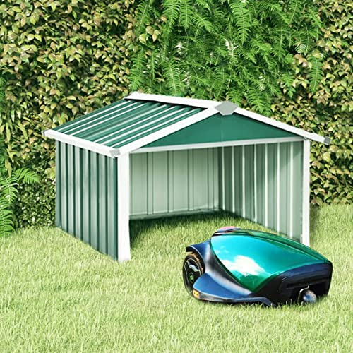 Homgoday Abri pour robot tondeuse 92 x 97 x 63 cm acier galvanisé vert, mobilier extérieur maison d'outils, hangar de jardin, housse de bac, outils de maison, ferme et cour porte-outils