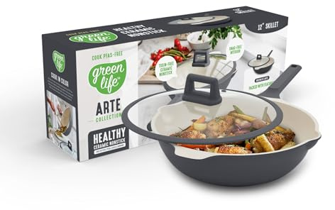 GreenLife Nonstick 12” (5QT) All in One Deep Skillet Wok with Lid, PFAS-Free Non-Toxic Ceramic Multi-Purpose Pan, Induction, All Stovetop, Egg, Stir Fry, Saute, Stay Cool Handle, Graphite