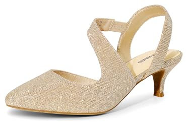 DREAM PAIRS Kitten Heels for Women Closed Toe Pointed Toe Low Heel Strappy Pumps Party Dance Wedding Dress Shoes for Women,Size 5,Gold,DWUMPU2531
