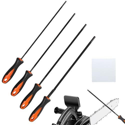 Lima para Motosierra,4 Piezas Afilador Cadena Motosierra,Lima Motosierra con Mango,Lima Redonda para Motosierra,Lima para Afilado de Motosierra,3.2 mm,4.0 mm,4.8 mm,5.2 mm,Adecuada para Motosierra