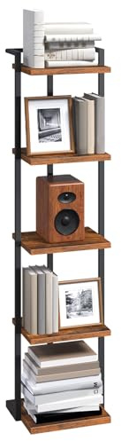 MAHANCRIS Bücherregal, Standregal 5 Ebenen, DVD-Regal, Küchenregal, Industriestil Büroregal, 33 x 25,5 x 132 cm, Offene Ablagen, für Büro, Wohnzimmer, Schlafzimmer, Vintagebraun ABKHR11501