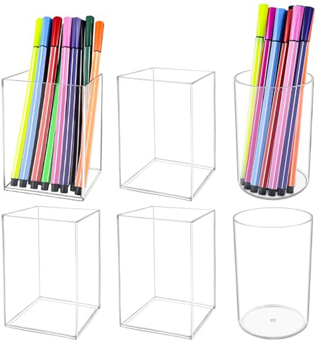 YUUTIAL Acryl Stifthalter 6 Stück Durchsichtig Stiftebecher,Schminkpinsel Behälter Pinselhalter Kugelschreiber Halter Bleistifthalter für Zuhause Schule Büro Haushaltsbedarf