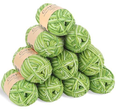 Coopay Ovillo de lana para ganchillo, 10 ovillos de 45 g de hilo de ganchillo degradado de color, hilo de ganchillo suave multicolor, lana de 5 hilos para tejer, hilo multicolor para tejer ganchillo