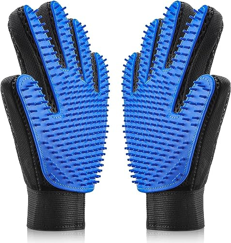 Pet Grooming Glove – 2-in-1 Gentle Deshedding Brush & Hair Remover Mitt with Enhanced 5-Finger Massage Design – Perfect for Dogs, Cats, Rabbits & Horses – Suitable for Long & Short Fur (RED)