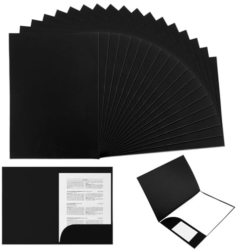 Mapp, 20 stycken A4-kraftpapper, dokumentmapp, kraftpapper, dokumentmapp, samlarmapp A4-kartong med kortplats, mapp med ficka, för kontor, skola (svart)
