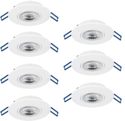 EGLO 7-delars set LED infällda spotlights Cedrez, Ø 9 cm | extra platta takspots, taklampor med Dip Switch, vit plast, varmvit, neutralvit, kallvit