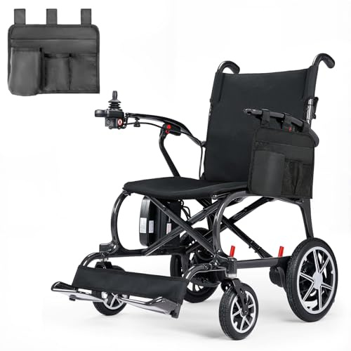 25.8lb Ultra Lightweight Carbon Fiber Electric Wheelchairs for Adults, 20 Miles Long Range Foldable Power Wheelchair, All Terrain Portable Wheelchair with Side Bag, Airline Approved, 300 LBS Capacity