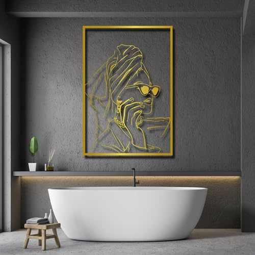 Modern Minimalist Art Metal Wall Decor Women Bathroom Female Body Wire Line Home 3D Shadow Effect 20 H x 14 W / 52 36 cm Gold