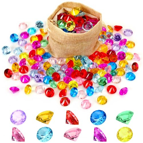 MARFOREVER 150 Pcs Pirate Treasure Gems Toys, Acrylic Diamonds Diving Jewels Beach Gems Pool Dive Toys for Summer Water Toy Sensory Bin Filler Pirate Party Favors Decorations Treasure Hunt Games