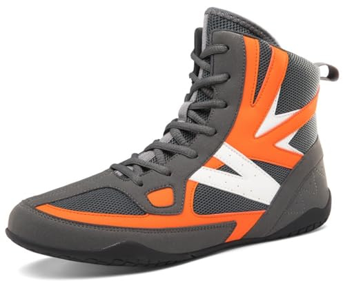 Hixingo Chaussures de Lutte pour Homme Femme 36-46, Chaussures de Boxe avec Antidérapantes Semelles en Caoutchouc Légère et Respirantes pour Boxe, Kickboxing, Lutte (QJ-995 Orange,44)