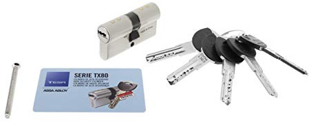 Tesa Assa Abloy, TX853540N, Cilindro de Alta Seguridad, TX80, Doble Embrague, Leva Larga, Llave - Llave, Niquelado, 35 x 40 mm