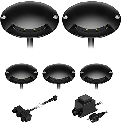 ledscom.de LED Boden-Aufbauleuchte BUNDA, 1-flammig, extra-flach, für außen, Aluminium, schwarz, rund, 7cm Ø, warmweiß, 5er Set