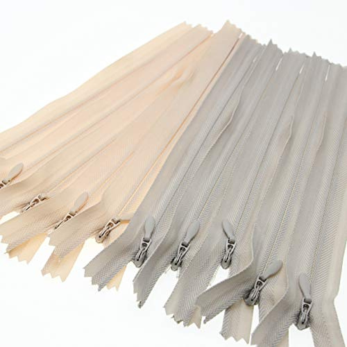 24 Nylon Coil Invisible Zippers for DIY Tailor Sewing Craft Mixed 10 PCS/Pack (Beige&Grey,24 inch) Leekayer