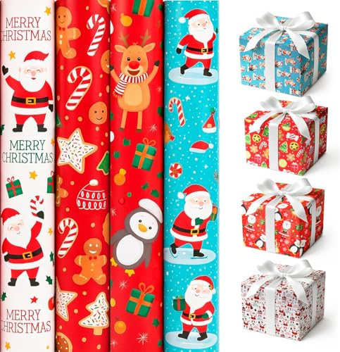4 x 7M Cute Christmas Wrapping Paper roll -Perfect for Christmas, Birthday, Festival, Party or Wedding Gift and Festive Decoration by Karma Ltd