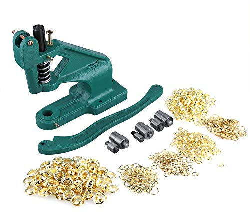 Ojaladora, Ojal Punch Machine Ojales Máquina a Mano Ojales a Presión con 900 Ojales 3 Matrices 6 mm/10 mm/12 mm, Perforadora Pinza de Troquel para pancartas Bolsos Zapatos
