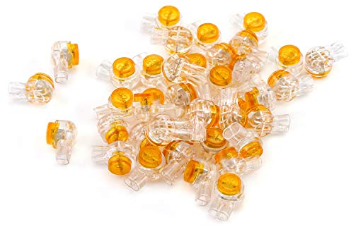 QWORK® 200 Pack UY Connectors K1, Waterproof Orange Clear Telephone Cable Connectors UY Butt Splice Connectors Jelly Crimp Connectors for Data Cable Phone Wire Joints (K1)