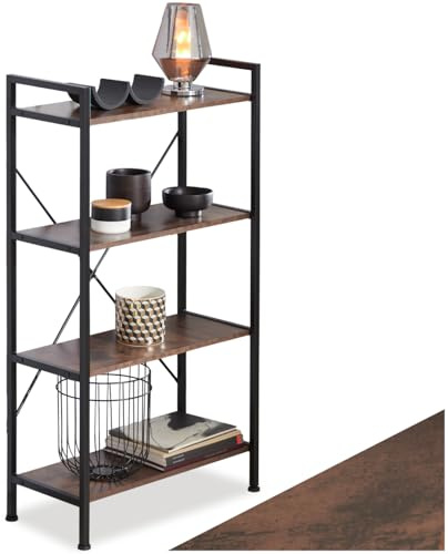 tectake® Scaffale Verticale 67,5 x 31,5 x 121,5 cm, Legno e Metallo, Stile Industriale, con 4 Ripiani, da Interni, Portaoggetti, Stabile, Salvaspazio, Scaffale a Scala - Legno Industriale Scuro