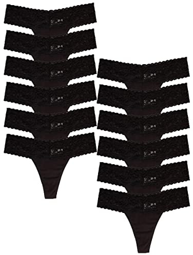 Jo & Bette G String Thongs for Women - 12 Pack Lace Thongs - Black Thongs for Women Seamless Underwear No Show Soft Sexy