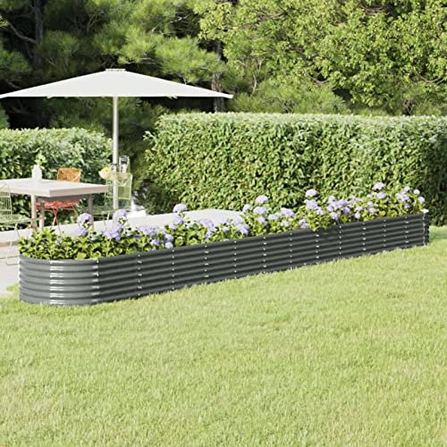 Keketa Fioriera rialzata in metallo, per giardino, balcone, terrazza, colore grigio, 512 x 80 x 36 cm