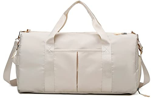 Hixingo Gym Bag with Shoe Compartment Travel Duffle Bag for Men and Women 45L Waterproof Light Weight Sports Bags for Weekender Swimming Football Basketball (45L,White)