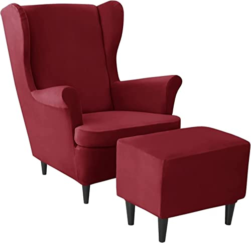 AQIGR 2 Teilig Ohrensessel Überzug Mit Ottomane Schonbezug Stretch Sessel Überwürfe Ohrensesselbezüge Bezug Sesselhusse Tiger Stuhlbezug (Color : #7)