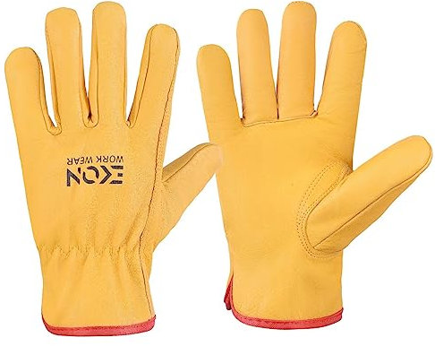 EKON Safety Leather Work Gloves - Unisex for Lorry Driving, Truckers, Yard, Gardening, Forestry - Premium Quality Hand Protection (Fleece Lined, XXL 1 Pair)