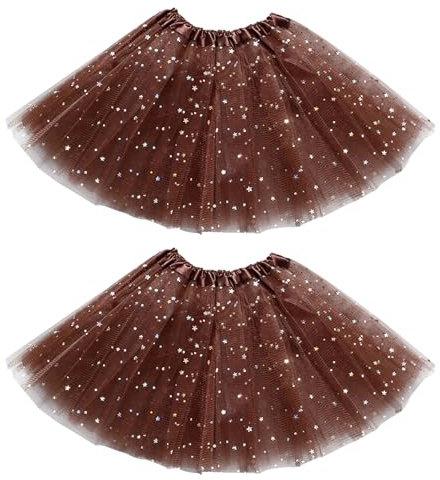EUPSIIU 2 Stücke Tütü Star Minirock Tüllrock Kinder Mädchen Röcke Tutu, Prinzessin Tüllrock, 3 Schichten Tüll Paillette Ballett Tanz Rock für Karneval Geburtstag Halloween Party (Braun)