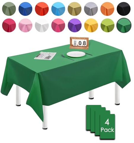 MORAINJAY 4 Stück 137cmx274cm Rechteckig Einweg Tischdecke, Dunkelgrün Wasserdicht Fleckschutz Tischdecken für Geburtstagsfeier,Hochzeit, Weihnachten, Kindergeburtstag, Esszimmer, Garten,Party