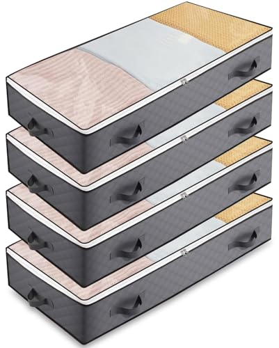 Toaren 4 Pezzi 90L Contenitori Sottoletto Scatole per Letto Contenitore Scatole Sottoletto Confezione Contenitore Sottoletto Pieghevole con Finestra Trasparente per Vestiti Trapunte Coperte