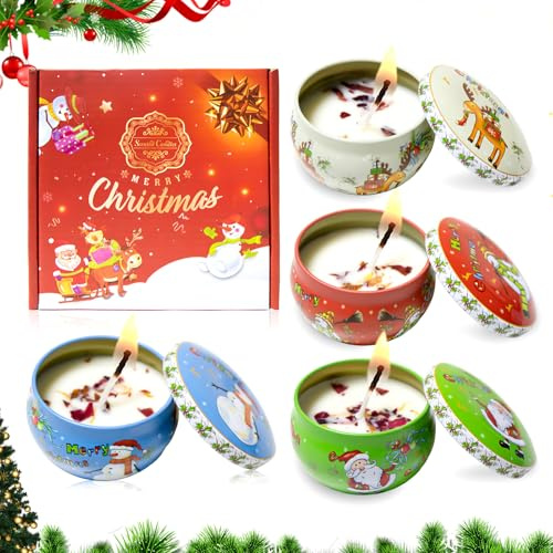 Christmas Candle Gift Set, 4 PCS Christmas Scented Candles, Christmas Candles Gifts for Women, Long-Lasting Fragrance, Gift Sets for Christmas, for Relaxation/Birthday/Valentines