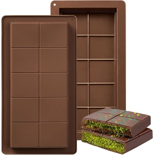 EnixwH 2 Pezzi Stampo per Cioccolato In Silicone per 10 Tavolette Di Cioccolato Fai Da Te, Silicone per Stampi, Stampo Silicone per Cioccolato, Stampi per Barrette Di Cioccolato Ripiene (Forma 6)