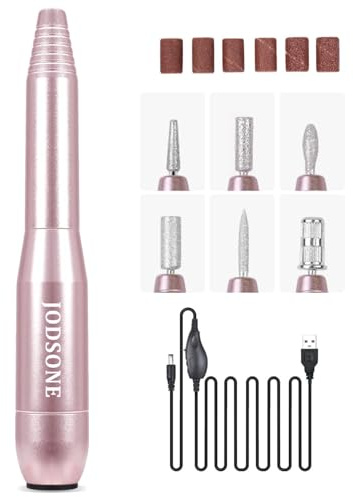 JODSONE Fresa de uñas inalámbrica 20000 rpm, 6 en 1, lima de uñas eléctrica para uñas de gel, silenciosa y recargable por USB, set de manicura con velocidad ajustable