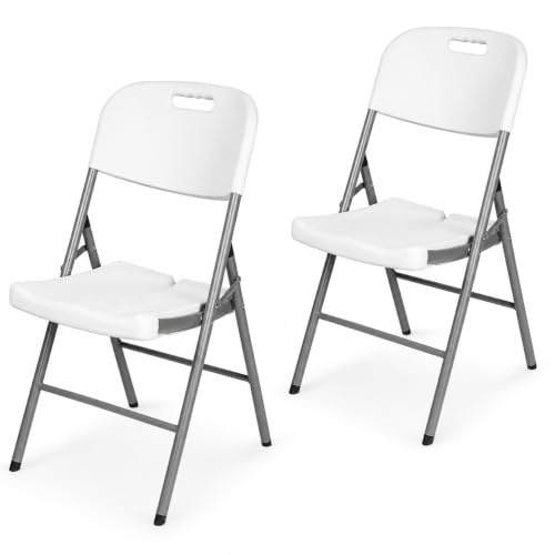 1ABOVE Set of 2 White Folding Plastic Chairs Heavy Duty | Set of 2 white folding chairs with carry handle, easy to store and transport, ideal for office, events and extra seating.
