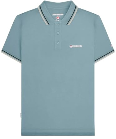 Lambretta Mens Twin Tipped Polo Shirt - Smoke Blue (Black/Grey) - L