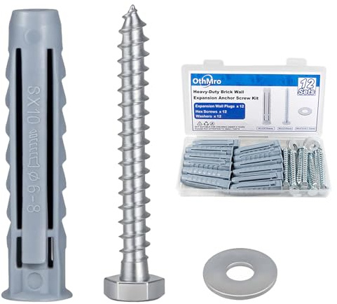 12Set Heavy-Duty Masonry Brick Wall Fixing Screws Bolts Anchors M6 Coach Bolt Wall Plugs, Four Side Expansion anchor plugs With Hex Self-Tapping Screws And Washers for TV Mounts, Cabinet Installation