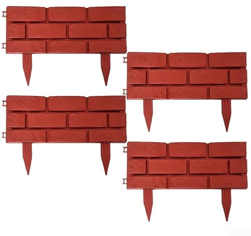 Juego de 4 vallas para jardín al aire libre, material de polipropileno, fácil montaje y desmontaje, dimensiones 45 cm x 29 5 cm (rojo)