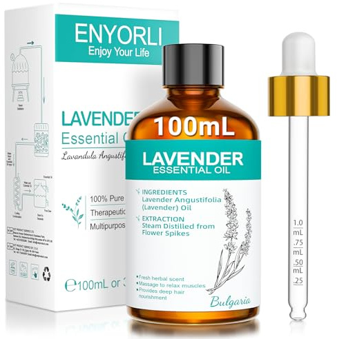 ENYORLI Lavender Essential Oil 100ml Lavender Oil Natural Therapeutic Grade for Skin Care Relaxation Anxiety Spa